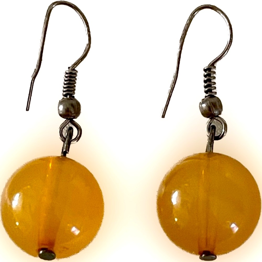 Vintage Orange Cream Opaque Glass Bead Drop Earrings